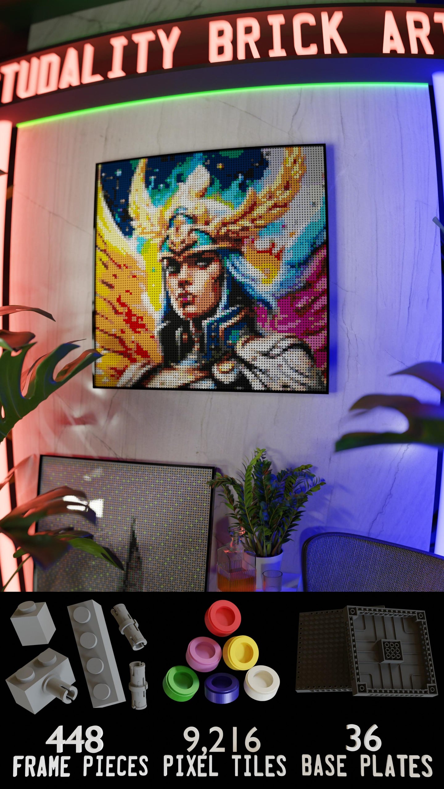 Valkyrie Vibrance LEGO® Style mosaic kit with clear building instructions